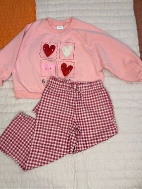 next Pink Heart Paneled Pajama Set with Red Gingham Pants